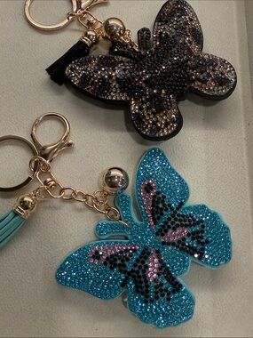 Puffy lButterfly Crystal Purse Charm - Turquoise & Black